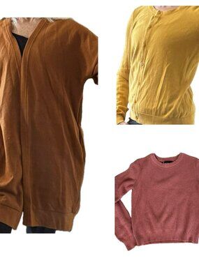 3 Sweater Tops All Season Long Sleeve Spice Raspberry Apricot Sz S-M